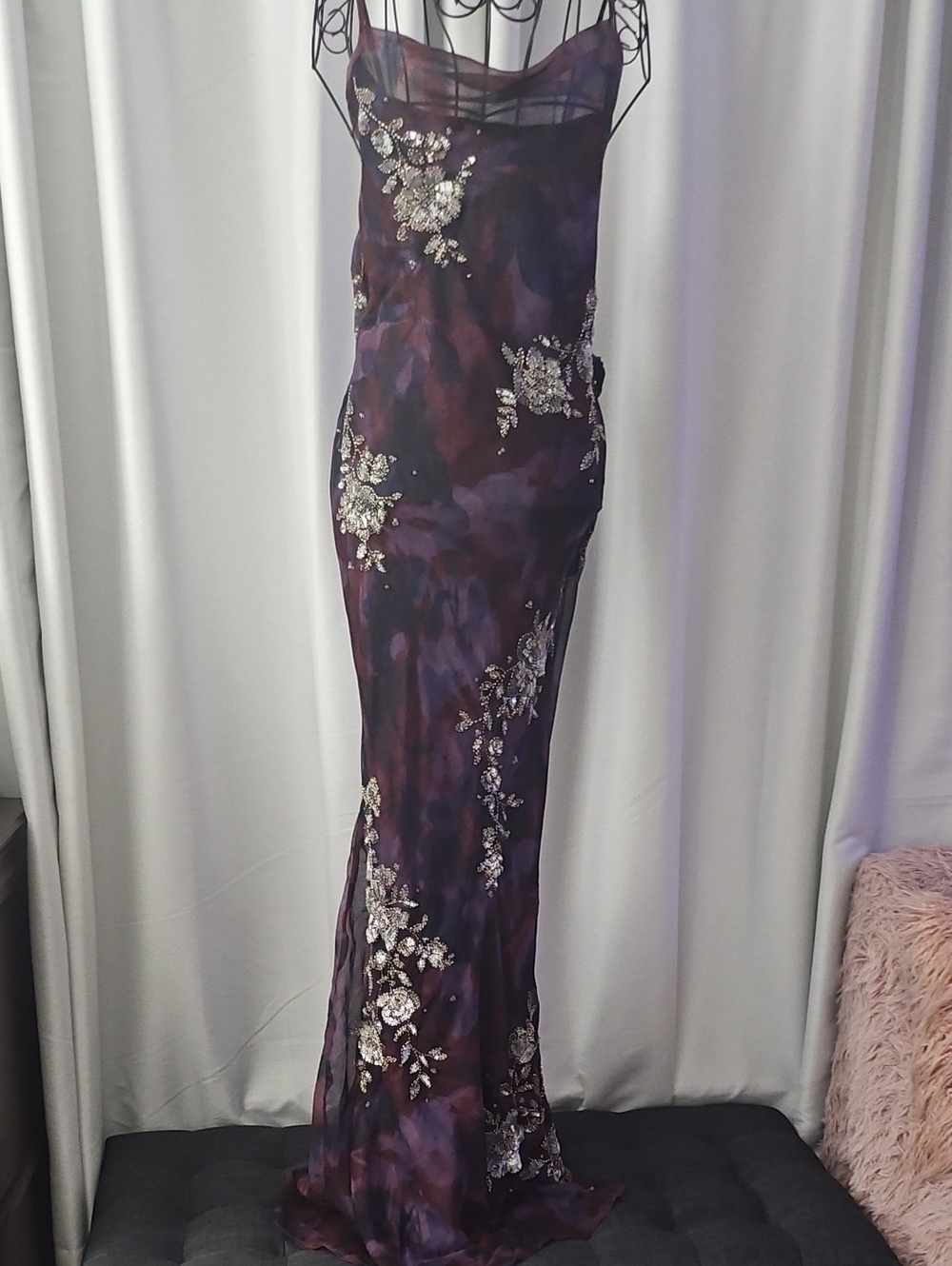 ASOS Design Purple Floral Sequin Maxi Dress